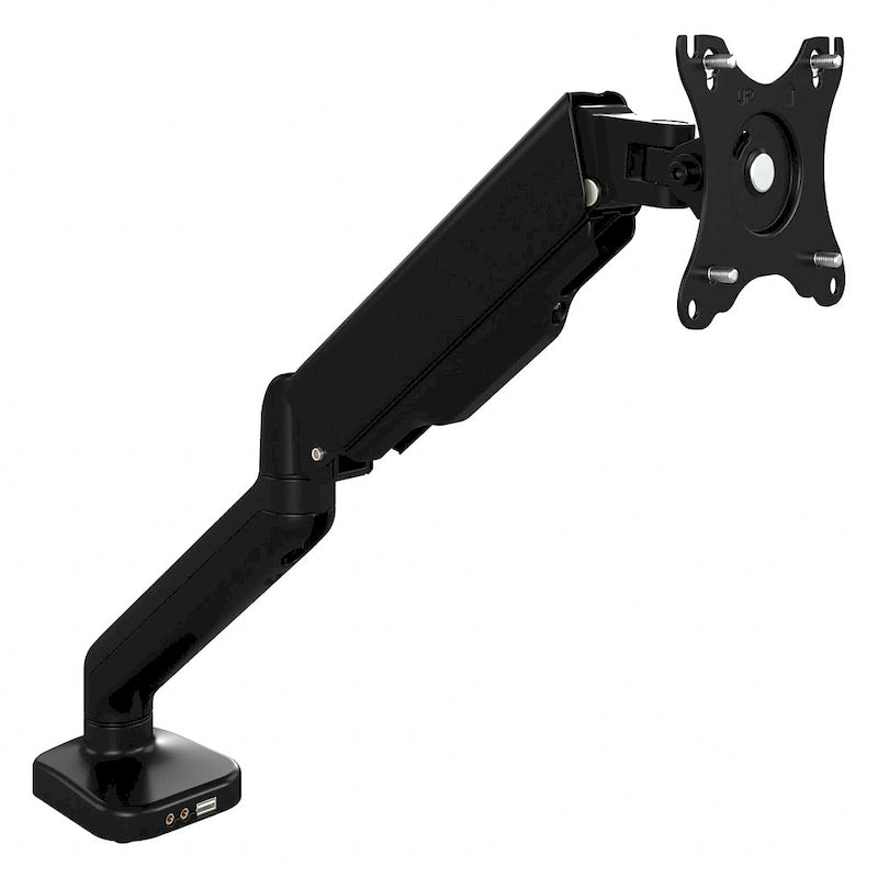 Support d'écran réglable avec ports USB et audio, écran simple, noir satiné