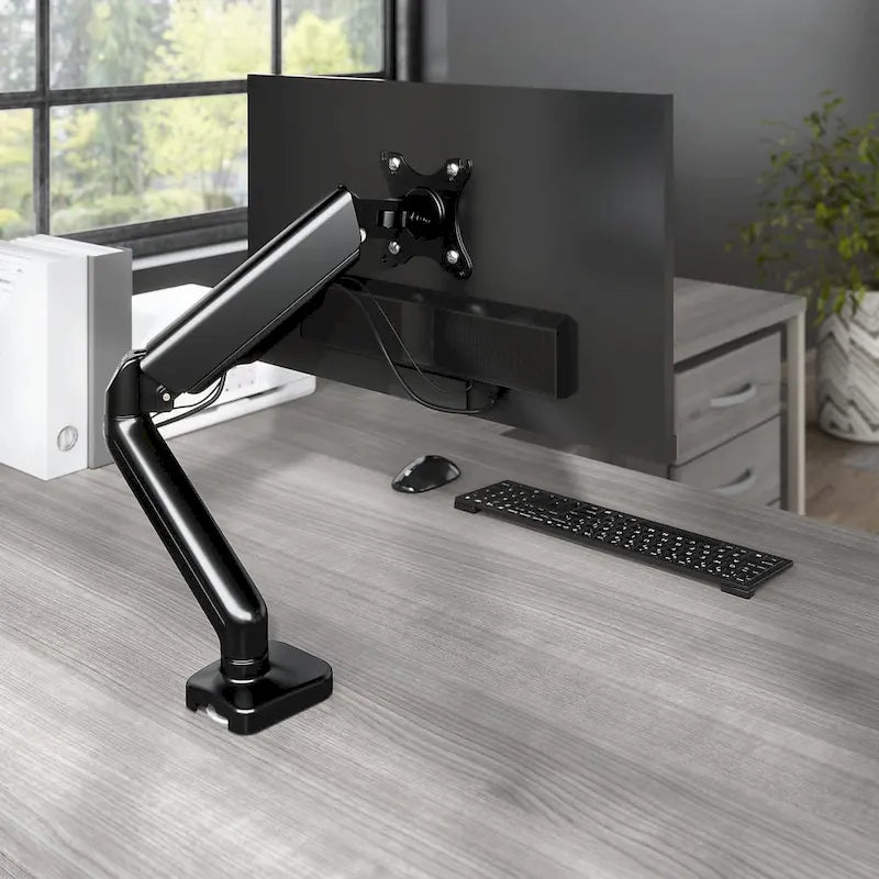 Support d'écran réglable avec ports USB et audio, écran simple, noir satiné