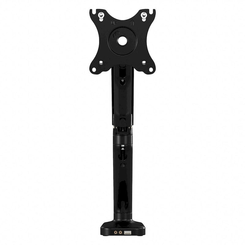 Support d'écran réglable avec ports USB et audio, écran simple, noir satiné