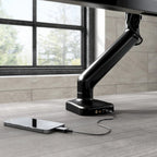 Support d'écran réglable avec ports USB et audio, écran simple, noir satiné