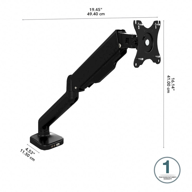 Support d'écran réglable avec ports USB et audio, écran simple, noir satiné