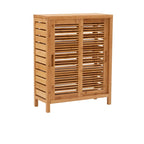 Meuble de rangement au sol en bambou avec double porte coulissante et étagères, marron
