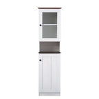 Meuble de rangement de cuisine bicolore en bois blanc et wengé avec porte vitrée