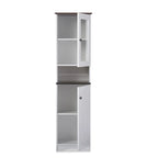 Meuble de rangement de cuisine bicolore en bois blanc et wengé avec porte vitrée