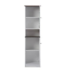 Meuble de rangement de cuisine bicolore en bois blanc et wengé avec porte vitrée