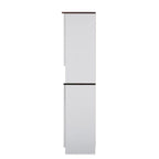 Meuble de rangement de cuisine bicolore en bois blanc et wengé avec porte vitrée