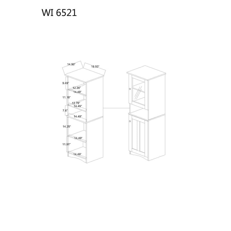 Meuble de rangement de cuisine bicolore en bois blanc et wengé avec porte vitrée