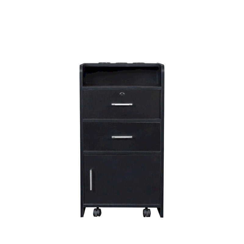 Meuble de rangement de salon rose et noir à tiroirs et porte verrouillable