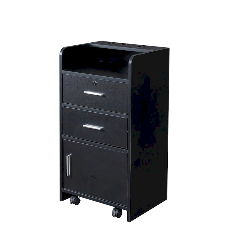 Meuble de rangement de salon rose et noir à tiroirs et porte verrouillable