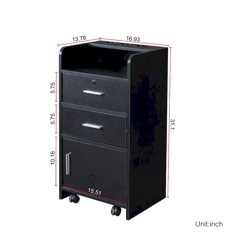 Meuble de rangement de salon rose et noir à tiroirs et porte verrouillable