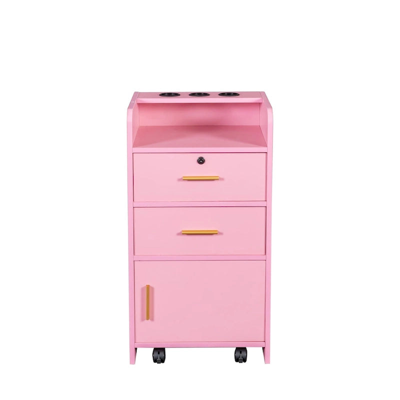 Meuble de rangement de salon rose et noir à tiroirs et porte verrouillable