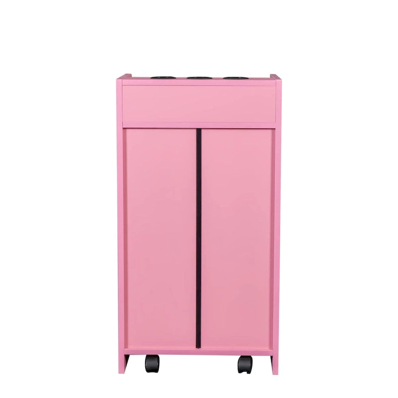 Meuble de rangement de salon rose et noir à tiroirs et porte verrouillable