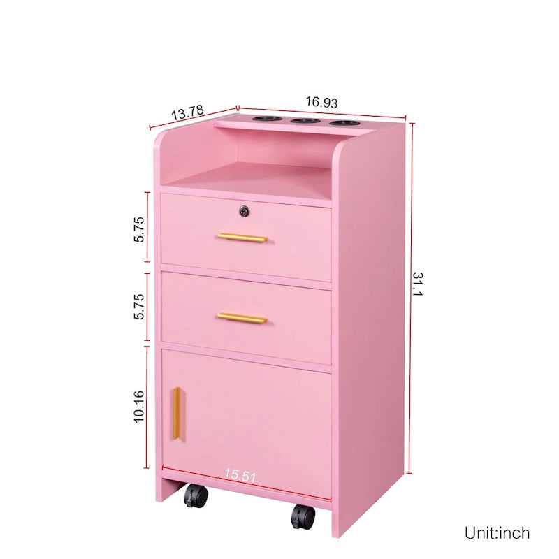 Meuble de rangement de salon rose et noir à tiroirs et porte verrouillable