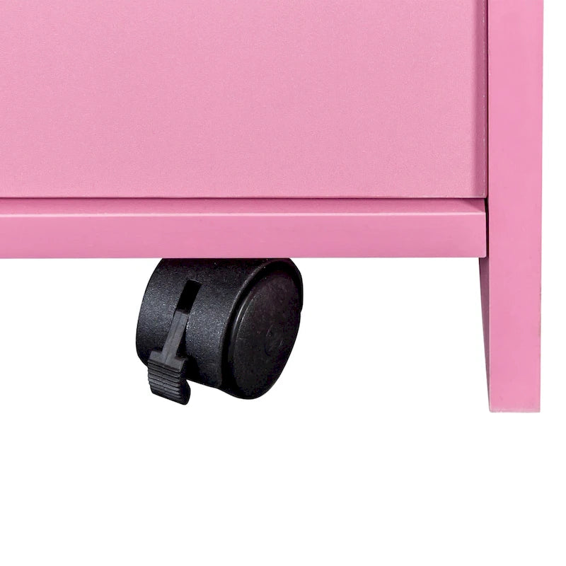 Meuble de rangement de salon rose et noir à tiroirs et porte verrouillable