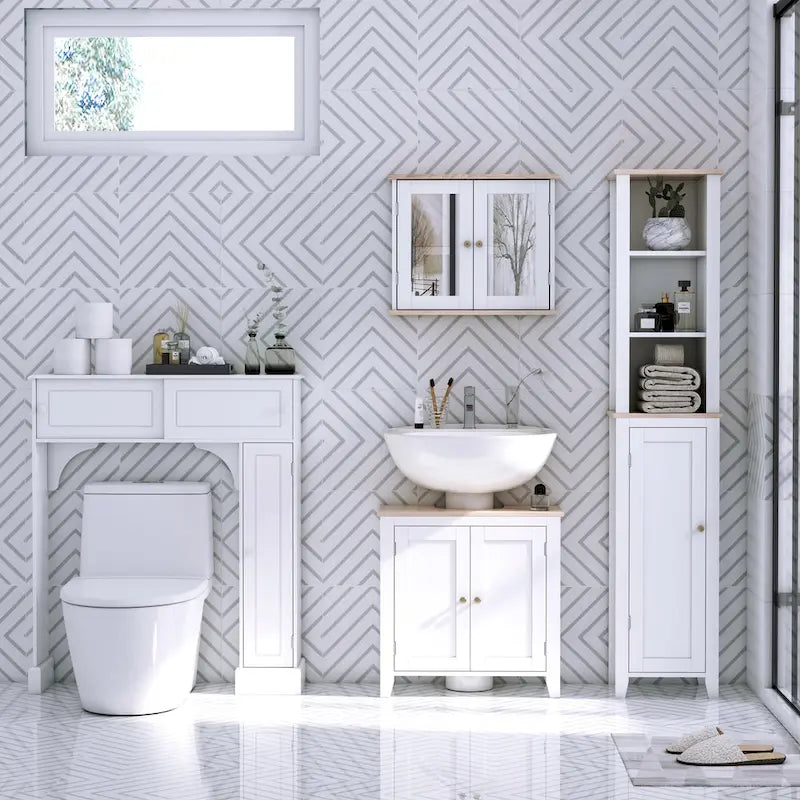 Meuble de rangement de salle de bain autoportant au-dessus des toilettes avec étagères ouvertes Blanc