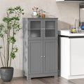 Meuble de rangement de salle de bain sur pied avec portes en verre dépoli, Gris
