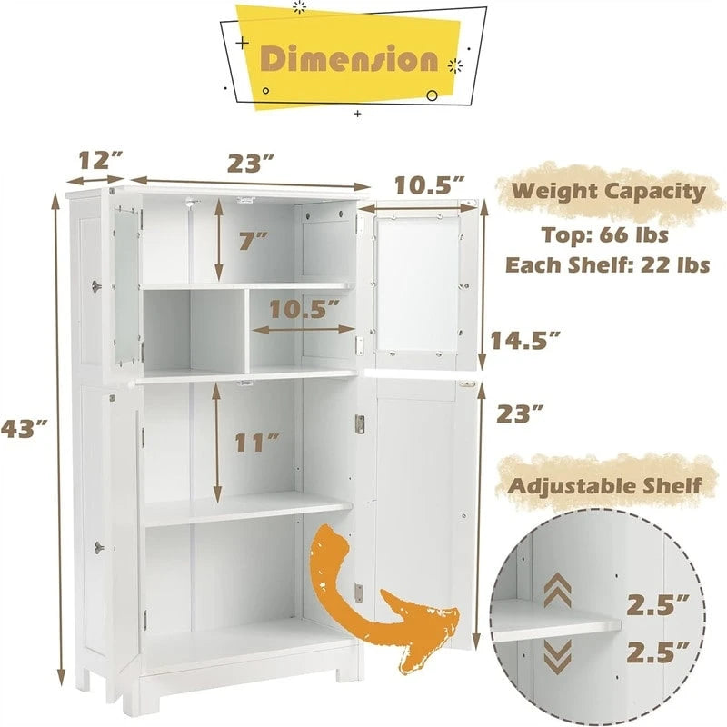 Meuble de rangement de salle de bain sur pied avec portes en verre dépoli, Gris