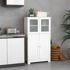 Meuble de rangement de salle de bain sur pied avec portes en verre dépoli, Gris