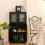 Meuble de rangement de salle de bain sur pied avec portes en verre dépoli, Gris