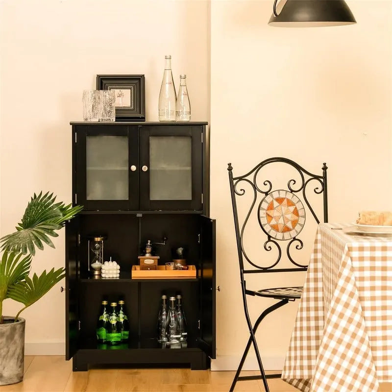 Meuble de rangement de salle de bain sur pied avec portes en verre dépoli, Gris