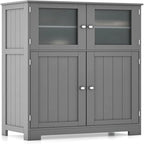 Meuble de rangement de salle de bain sur pied avec portes en verre dépoli, Gris