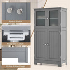 Meuble de rangement de salle de bain sur pied avec portes en verre dépoli, Gris