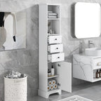 Meuble de rangement de salle de bain autoportant blanc haut avec tiroirs et étagère réglable