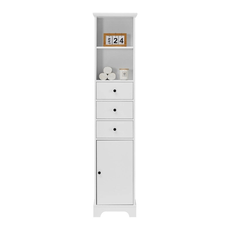 Meuble de rangement de salle de bain autoportant blanc haut avec tiroirs et étagère réglable