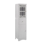 Meuble de Rangement Haut Autoportant pour Salle de Bain avec Porte à Treillis et Tiroir