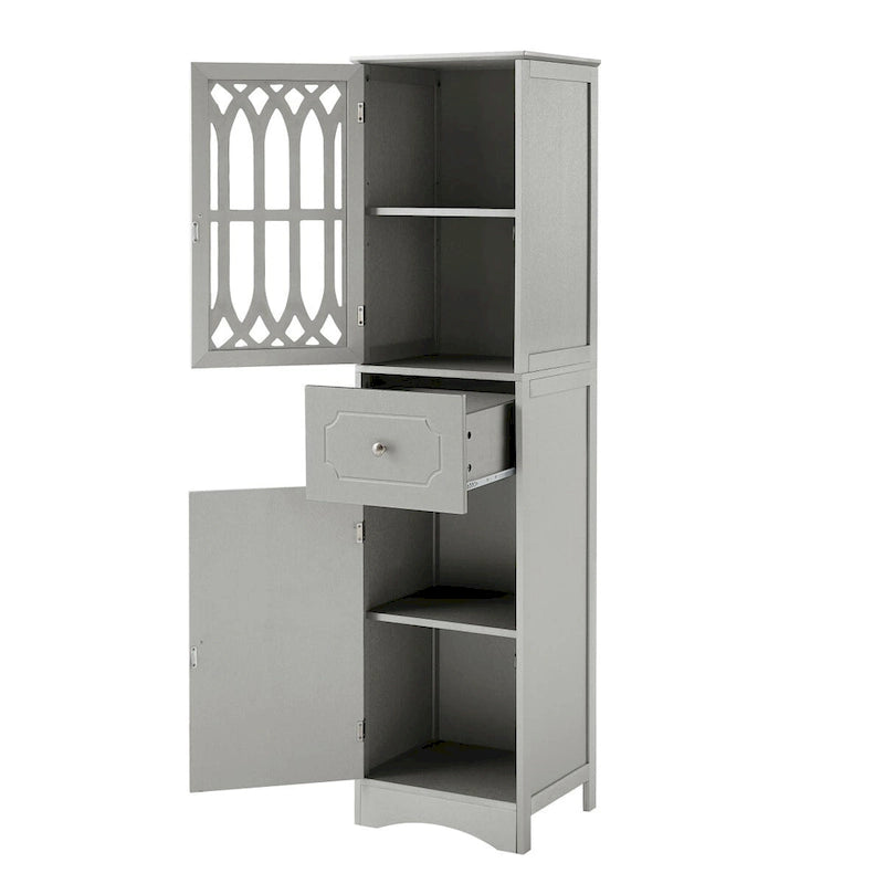 Meuble de Rangement Haut Autoportant pour Salle de Bain avec Porte à Treillis et Tiroir