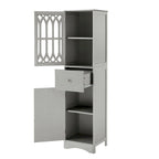 Meuble de Rangement Haut Autoportant pour Salle de Bain avec Porte à Treillis et Tiroir