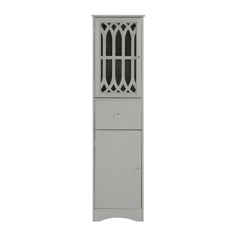 Meuble de Rangement Haut Autoportant pour Salle de Bain avec Porte à Treillis et Tiroir