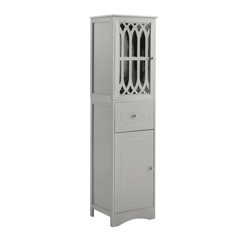 Meuble de Rangement Haut Autoportant pour Salle de Bain avec Porte à Treillis et Tiroir