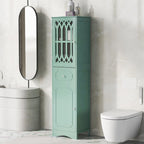 Meuble de Rangement Haut Autoportant pour Salle de Bain avec Porte à Treillis et Tiroir