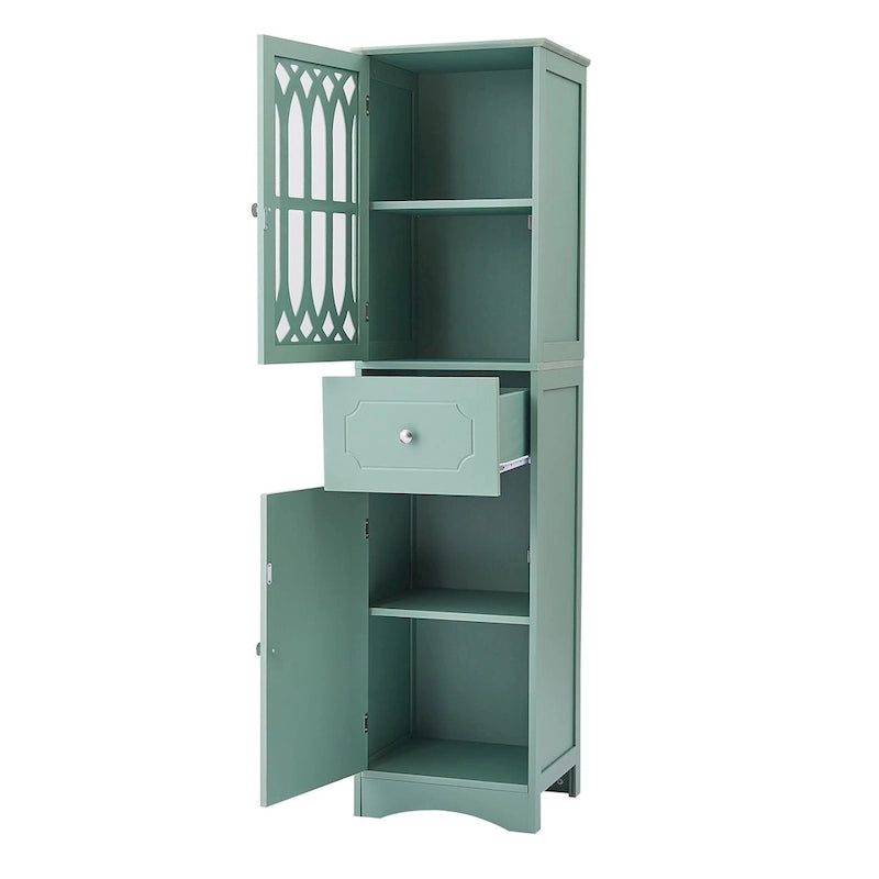 Meuble de Rangement Haut Autoportant pour Salle de Bain avec Porte à Treillis et Tiroir
