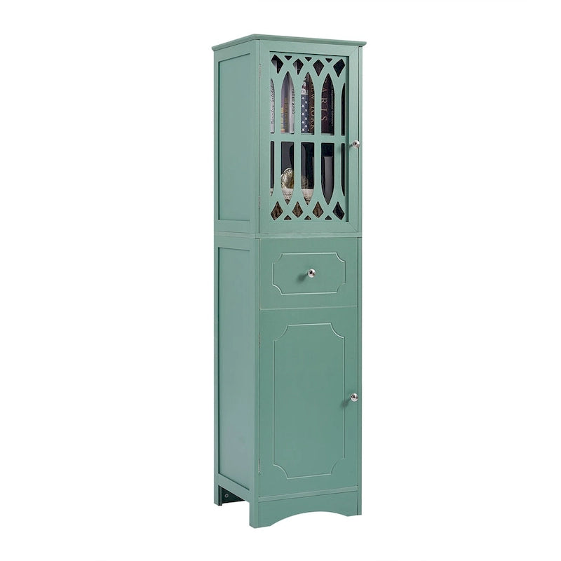 Meuble de Rangement Haut Autoportant pour Salle de Bain avec Porte à Treillis et Tiroir