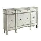 Bahut commode 4 portes finition miroir argenté avec tiroirs