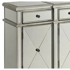 Bahut commode 4 portes finition miroir argenté avec tiroirs