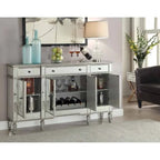 Bahut commode 4 portes finition miroir argenté avec tiroirs