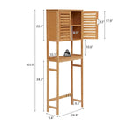 Meuble de rangement WC en bambou avec portes et étagères ouvertes autoportant naturel
