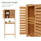 Meuble de rangement WC en bambou avec portes et étagères ouvertes autoportant naturel