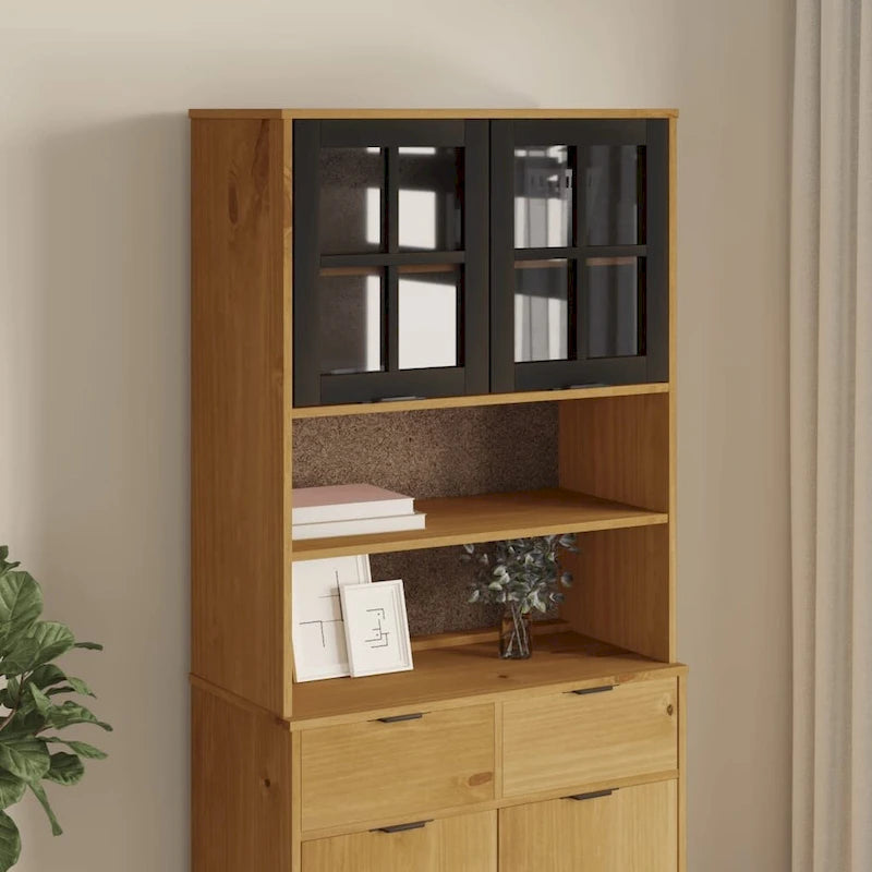 vidaXL Top for Highboard with Glass Doors FLAM Solid Wood Pine - 31.5 x 14.6 x 39.4