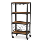 Meuble de bar de cuisine mobile industriel rustique avec étagère de rangement pour vins et verres Noir Marron