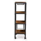 Meuble de bar de cuisine mobile industriel rustique avec étagère de rangement pour vins et verres Noir Marron