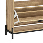 Meuble de Rangement Chaussures en Bois avec Tiroirs Basculants Étagères Ouvertes Pieds en Métal Noir Bois Flotté