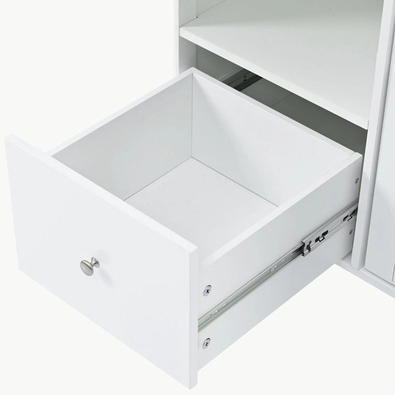 Desserte de cuisine roulante avec éclairage LED, portes vitrées cannelées et plateau rabattable