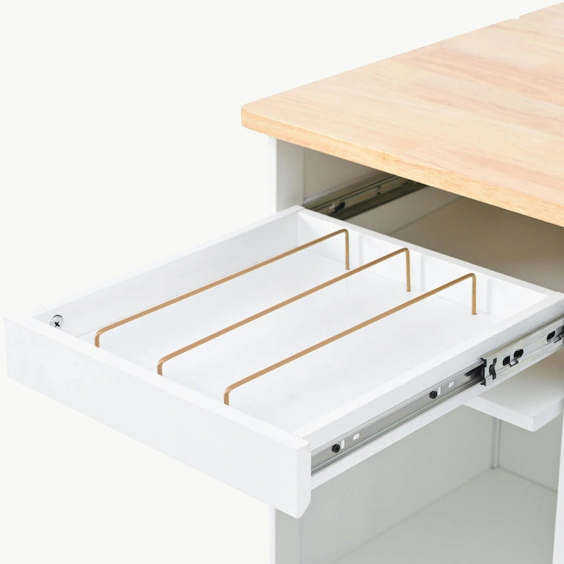 Desserte de cuisine roulante avec éclairage LED, portes vitrées cannelées et plateau rabattable
