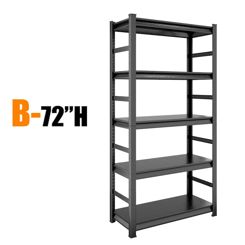 Étagère de rangement métallique noire robuste à 5 niveaux pour garage, réglable