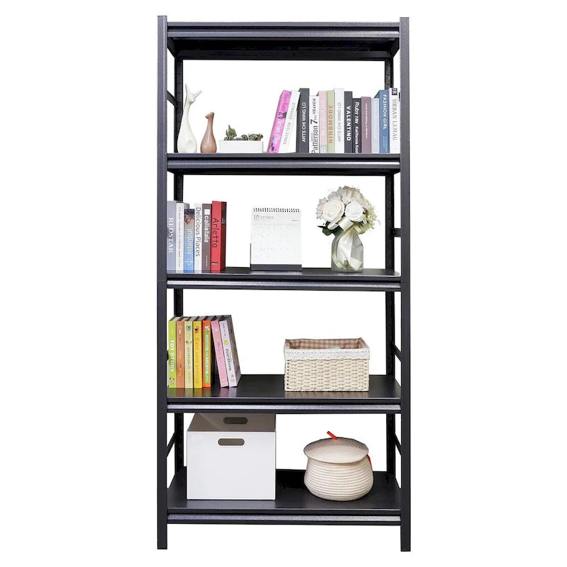 Étagère de rangement métallique noire robuste à 5 niveaux pour garage, réglable