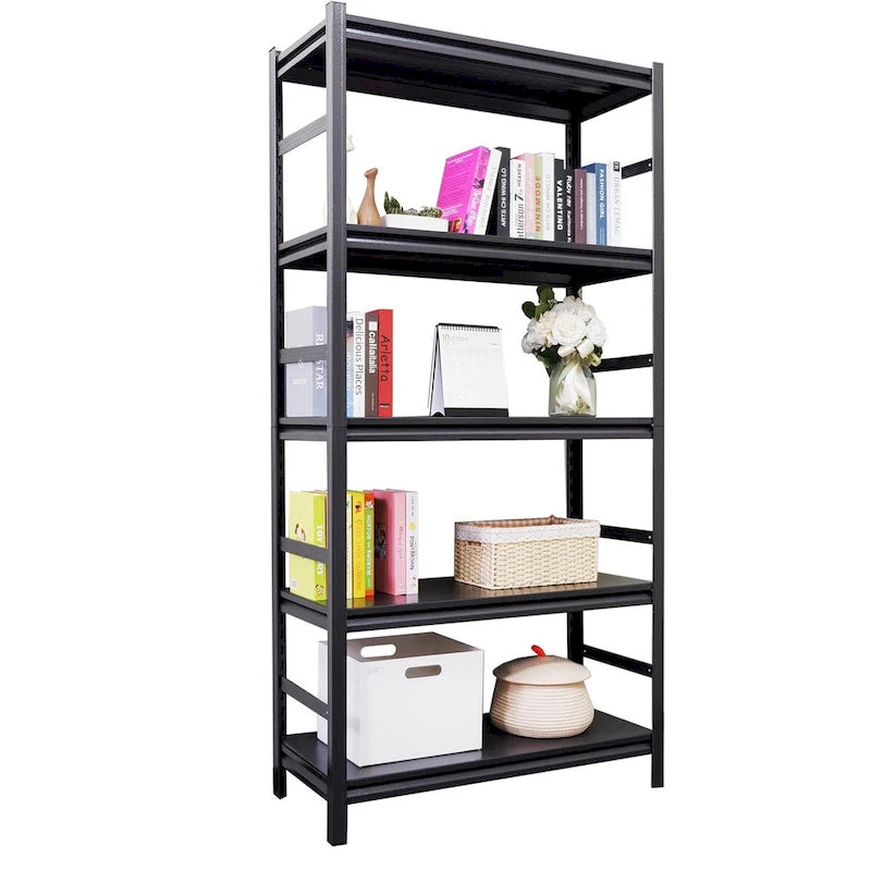 Étagère de rangement métallique noire robuste à 5 niveaux pour garage, réglable